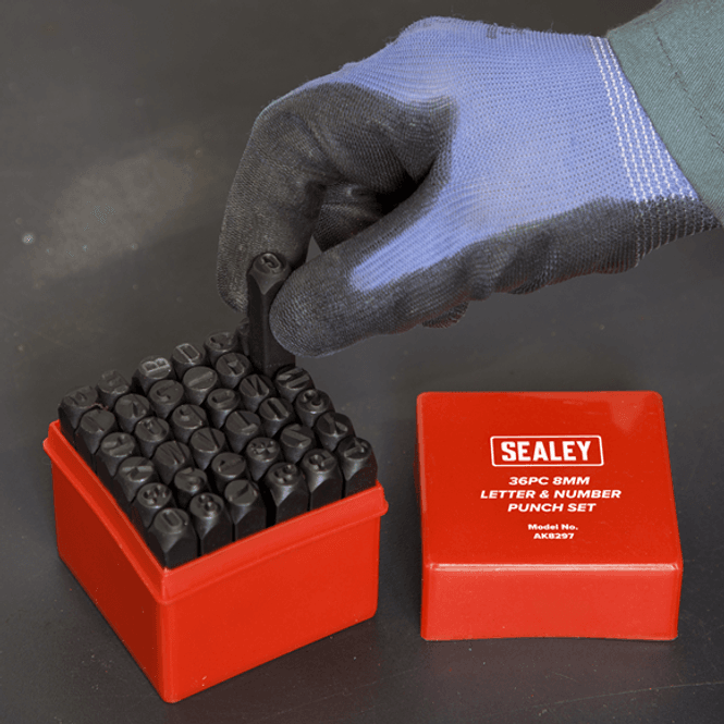 Hovedbilde Bokstav og tall slag merkere 36 deler 8mm AK8297