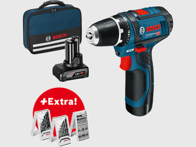 Hovedbilde Bosch Drill GSR 12V-15 2 & 4 AH med Bag og tilbehør