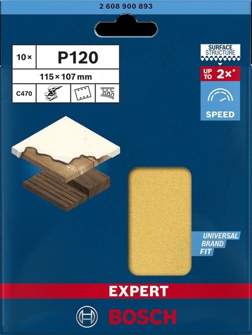 Hovedbilde Bosch slipepapir Expert borrelås 115x107mm K120 10stk