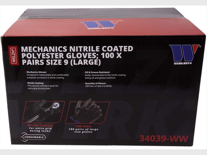 Hovedbilde Mekanikkerhansker Nitril / polyester str 9 (Large) 100par i eske.