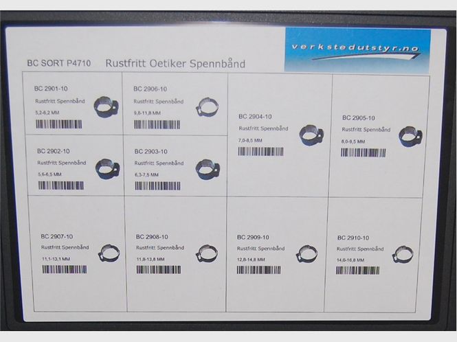 Hovedbilde Sortimentsboks 4710 Rustfrie oetiker slangeklemmerr 60 stk